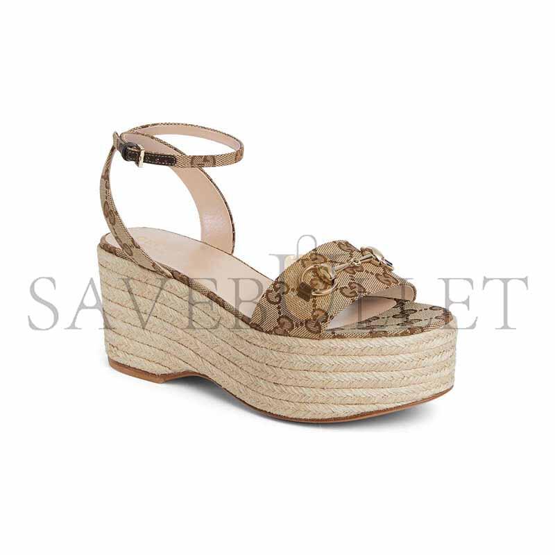 GUCCI LADY HORSEBIT GG PLATFORM ESPADRILLE SANDALS 816692